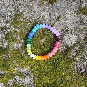 Rainbow Gemstone Candy Bracelet Elastic Bright Stacking Arm Party Bracelet